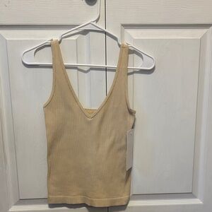 Aura Beige Ribbed V-Neck Camisole